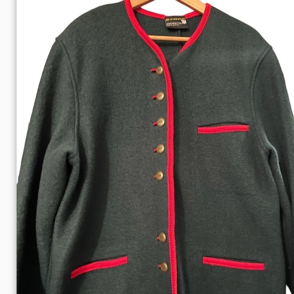 VINTAGE STAPF Sweater Boiled Wool XL Green Metal Button Apres Ski Lodge Austria - Picture 2 of 10
